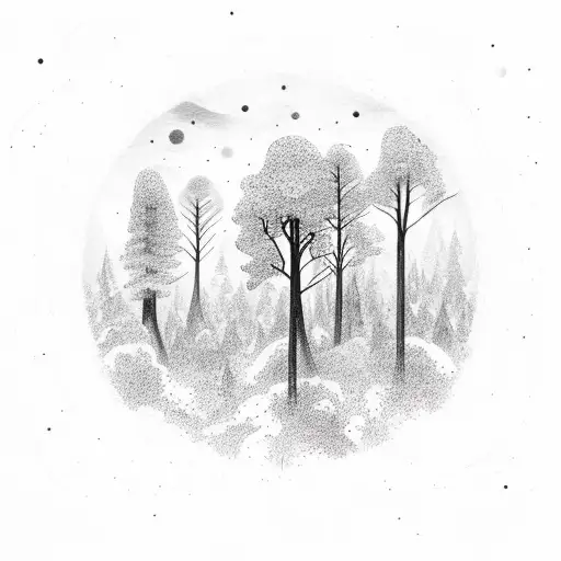 A Celestial Forest With Trees Made Of Constellations And Galaxies