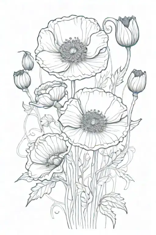 Single Vine Poppy Flowers Growing From Ground