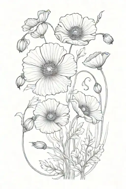 Single Curved Vine Poppy Flowers Growing From Ground