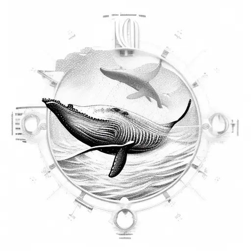 A Majestic Whale Swimming Through A Sea Made Of Intricate Clock Gears