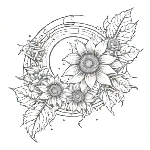 A Half Moon With Sunflowers Wrapped Around It Luminous Points