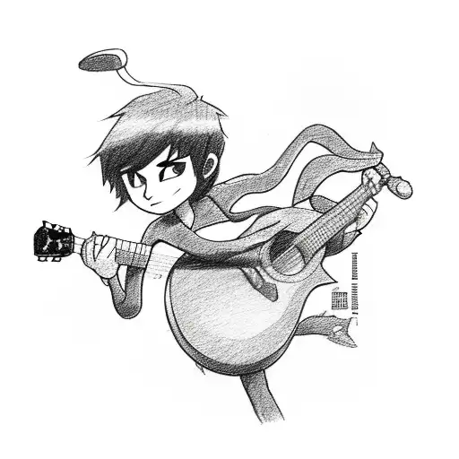 A Sketch Of Scott Pilgrim Playing A Guitar In A Dynamic Pose
