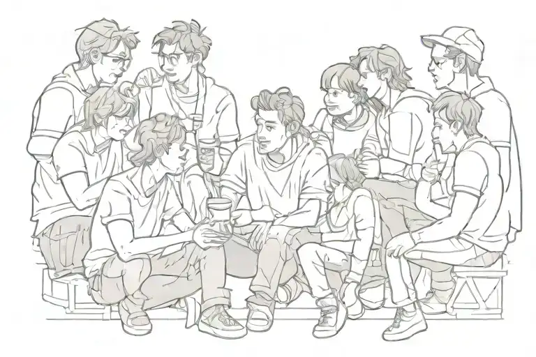 A Sketch-style Tattoo Of A Group Of Friends Watching A Show Together
