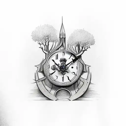 Viking Clock Above Trees On Inner Forearm