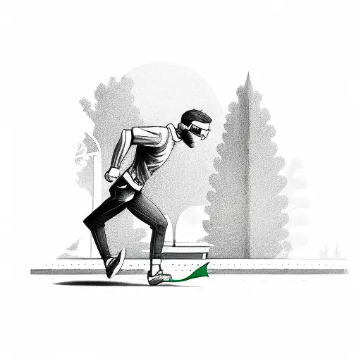 A Runner Crossing The Finish Line In A Green Park Filled With Gaming Characters