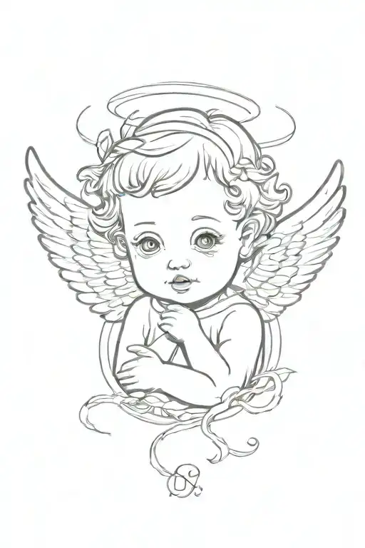 Simple And Small Design For A Lost Baby Angel With Wings And Halo
