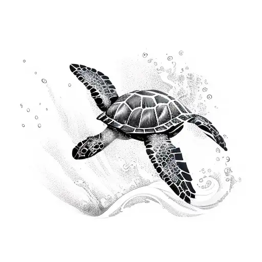 A Sea Turtle With Headphones Swimming Through A Wave