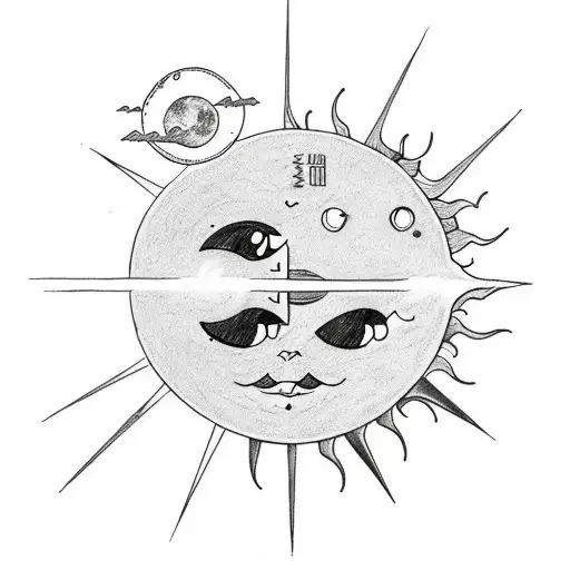 Sun And Moon In Love On A Comet With Arrows