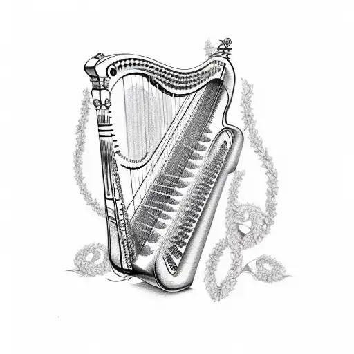 Intricate Harp Strings Intertwined With Floral Vines