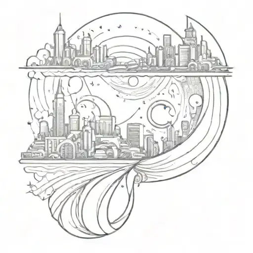 Moon And Infinity Symbol Combined To Form A Futuristic Cityscape