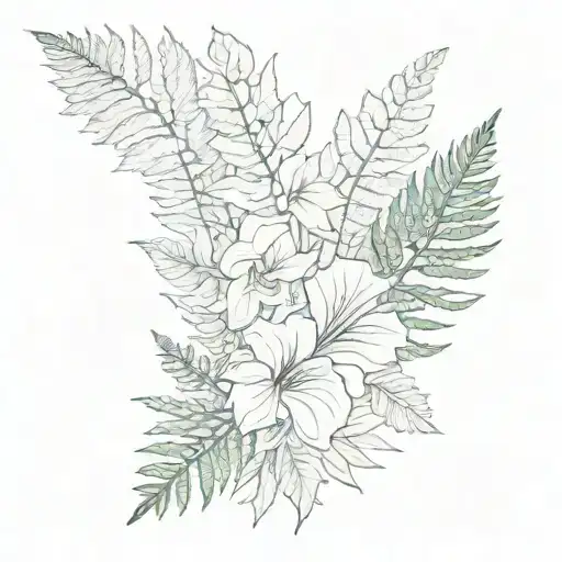 Flowers With Large Fern Leaf As Background