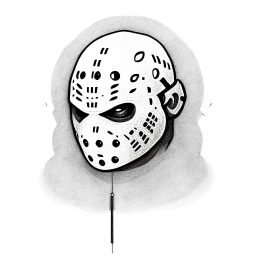 A Detailed Illustration Of Jason Vorhees With A Money Sign Tattooed On His Forehead