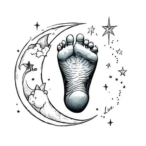Baby Foot Print With The Name Luna And A Moon Surrounded