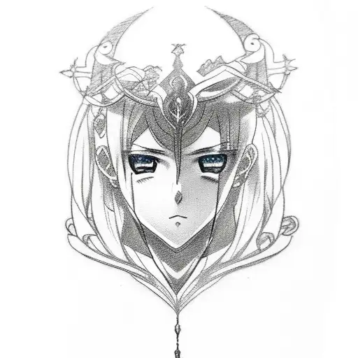 A Sketch-style Tattoo Featuring An Anime Character Sitting Under A Majestic Celtic Tree