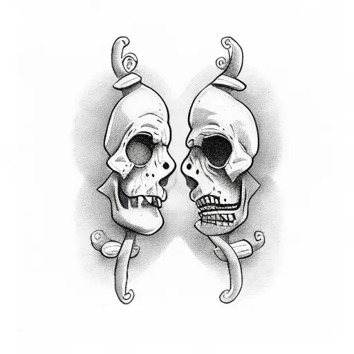 Two Sculls Mexican Style Facing Each Other In A Heart Shape