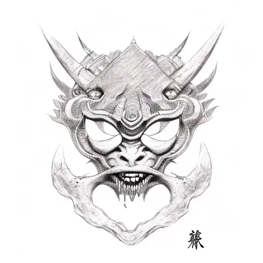 Female Wearing Broken Oni Mask