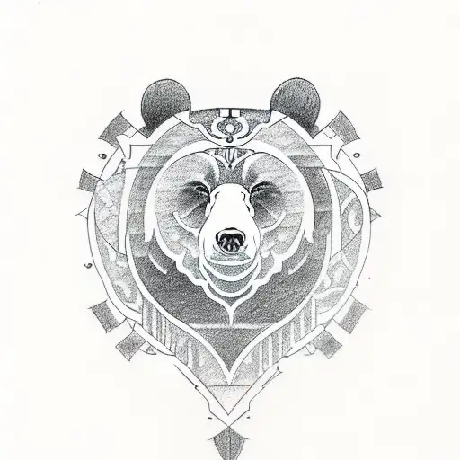 Design A Tattoo Showcasing A Bear Surrounded By Symbols Of Wealth And Success