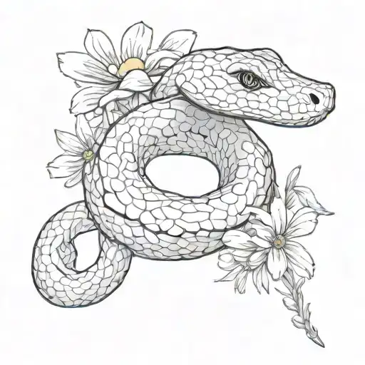 Oruborous Snake W Daisy Flower
