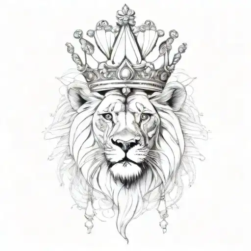 Female Lion With A Crown And Lotus Flowers Around