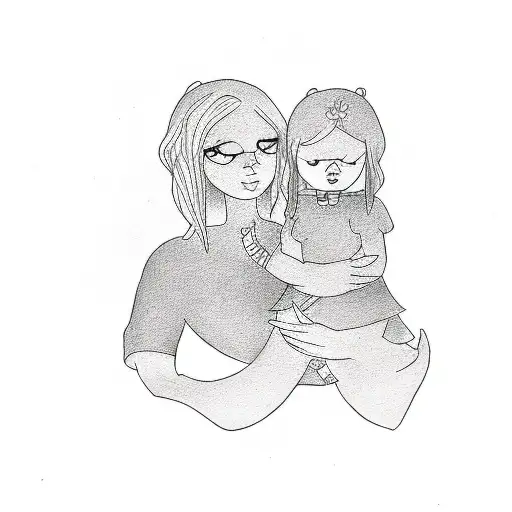 Minimalist Draw Of Mother And Daughter Tattoo That Has Letters N And G As A Symbol