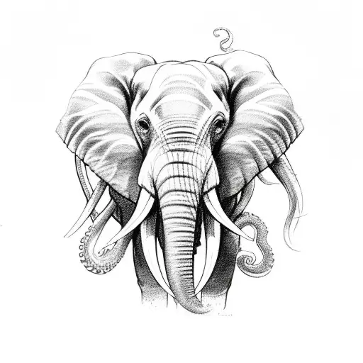 Sketch A Majestic Elephant With Octopus Tentacles As Its Trunk