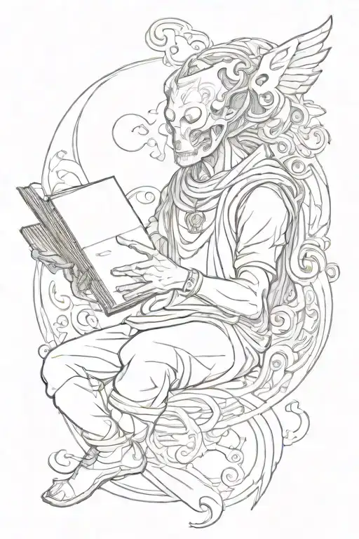 Omnipotent Being With Shadow Like Apperance Holding A Book With Universal