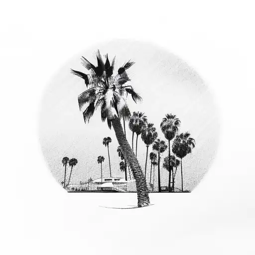 California State Outline With A Palm Tree Silhouette Inside