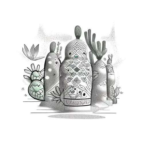 Matryoshka Dolls Mexican Style With Blooming Cacti Around