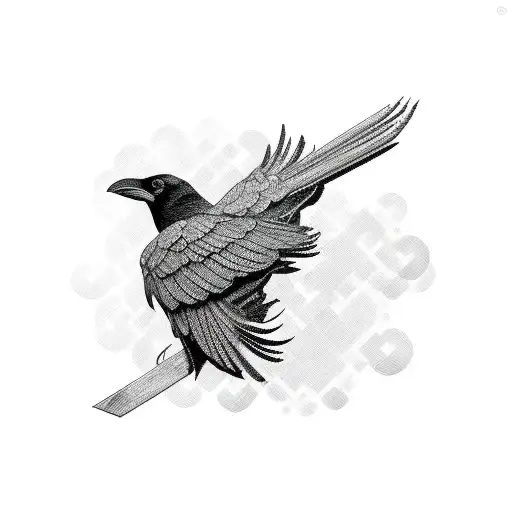 Raven Feathers Forming A Pixelated Pattern