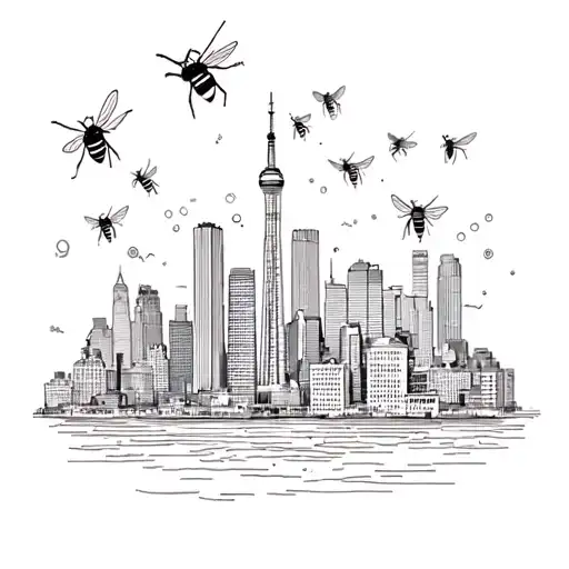 Toronto Skyline Leo Zodiac Sign Honey Bees Flying