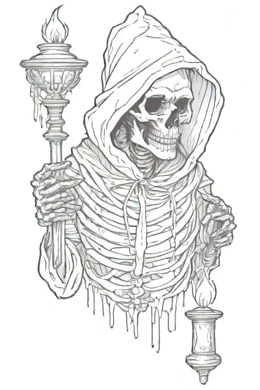 A Skeleton With A Hood Holding A Candle