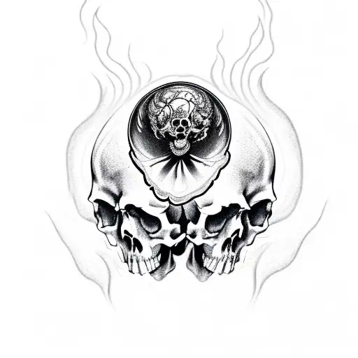 Skull And Ghost Flames Coming Out Of Head That Leads To A 57 Chevy