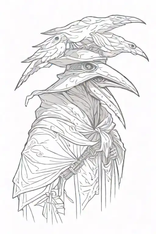 Plague Doctor Holding A Schyte But He Is Looking More Like A Bird