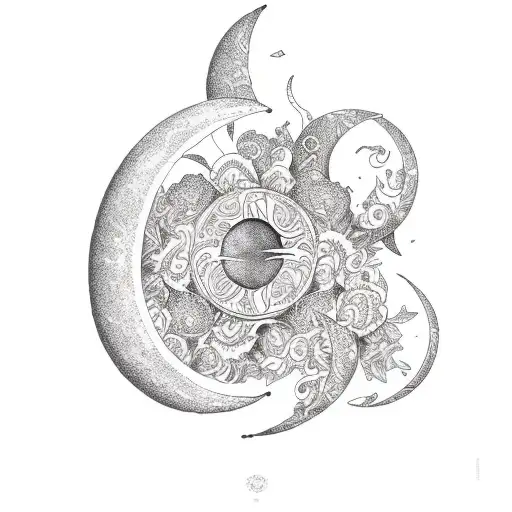 Crescent Moon With Detailed Floral Pattern