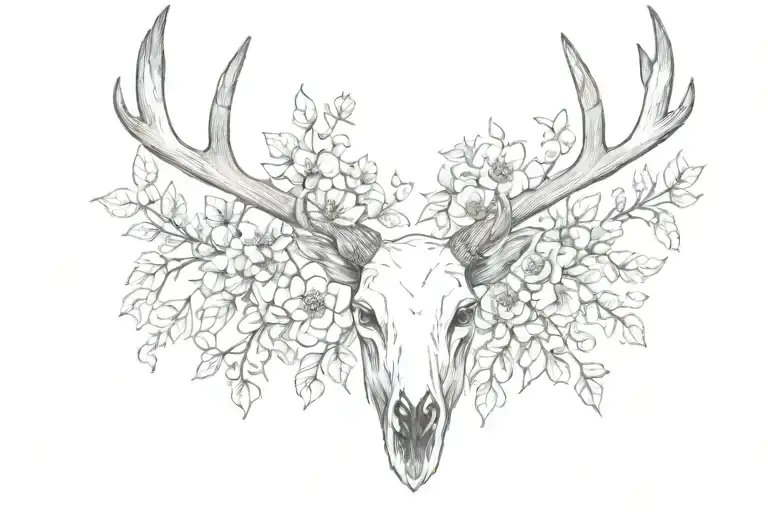 Deer Antler With Flowers