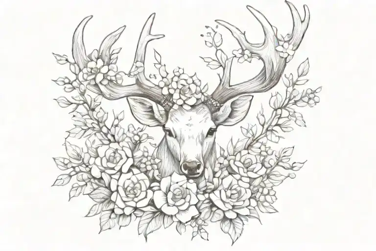 Single Deer Antler With Flowers