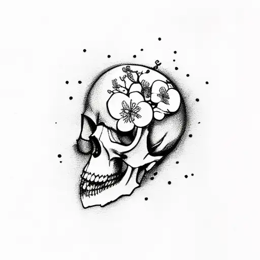 Cherry Blossoms With Skull