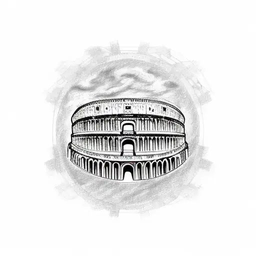 A Sketch-style Tattoo Of The Colosseum With A Compass And A Europe Map As Part Of The Background