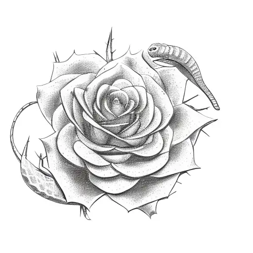 A Sketchy Illustration Of A Snake Entwined With Thorny Roses