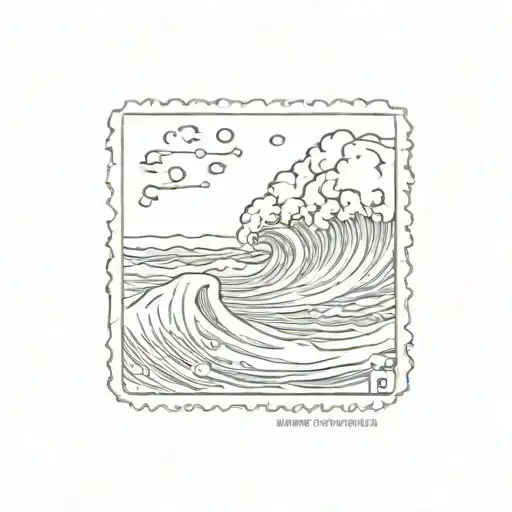 Square Postage Stamp That Has The Ocean Waves