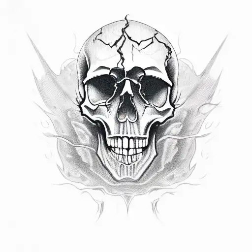 Skull And Ghost Flames Coming Out Of Head That Leads To A 57 Chevy