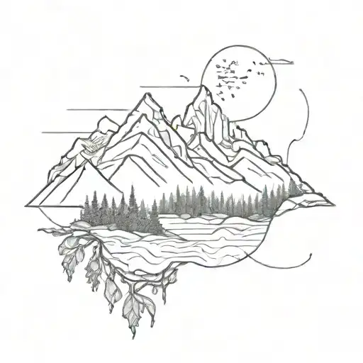 Mountain Nature Inspired Matching Tattoo Design