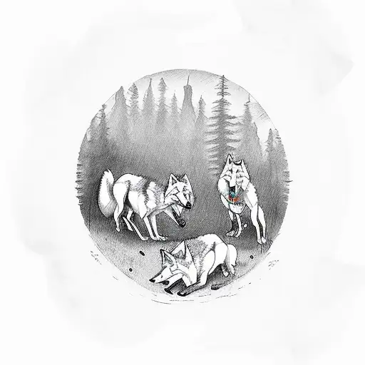 A Pack Of Wolves Playing Darts In A Dark Forest
