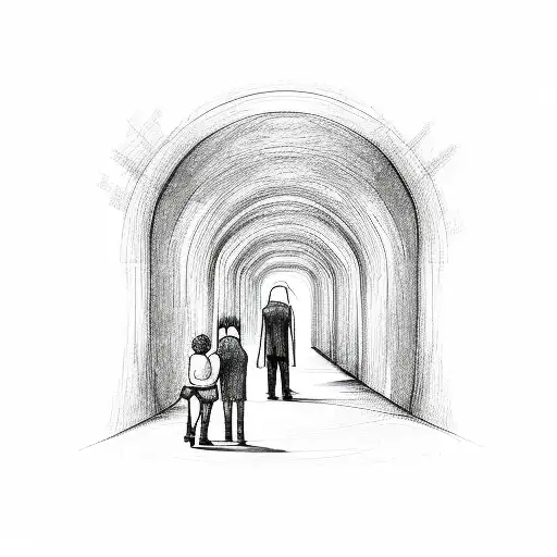 A Sketch-like Illustration Of A Psychologist Guiding Someone Through A Dark Tunnel