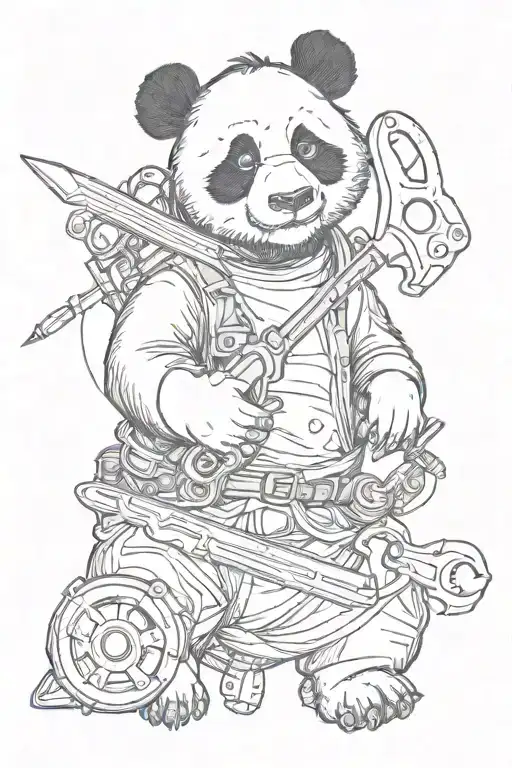Badass Panda Holding A Crescent Wrench