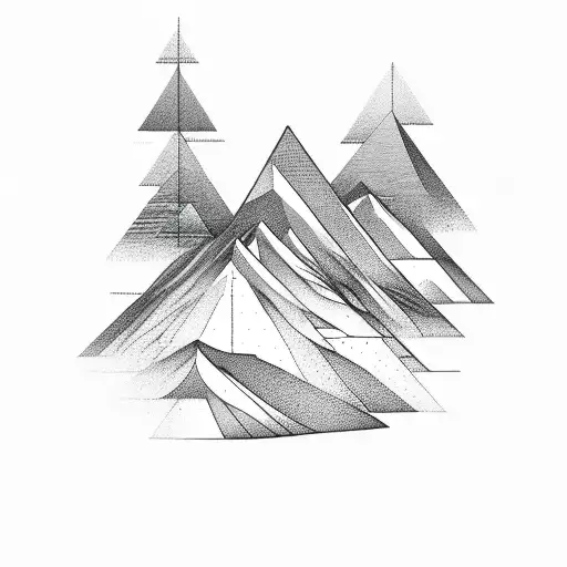 Mountain Range With Geometric Elements In Sketch Style