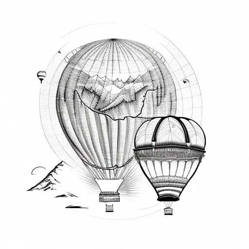 Hot Air Balloon Decorated With Mountains And Topo Map And A Hint Of New Zealand