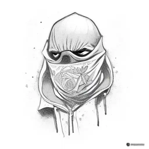Gangster Wearing Balaclava With A Rose In His Mouth