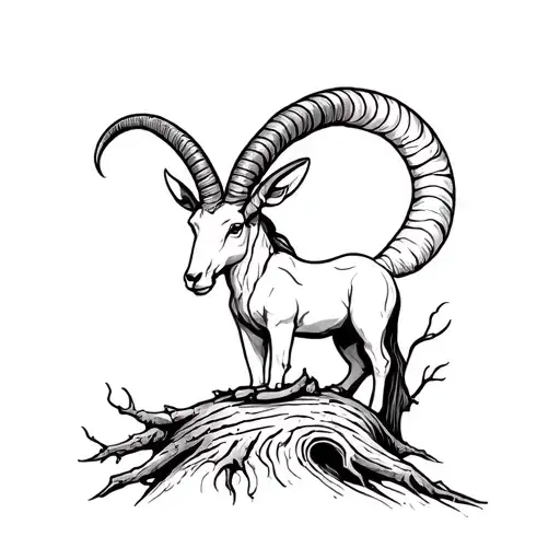 Capricorn On A Tree Trunk