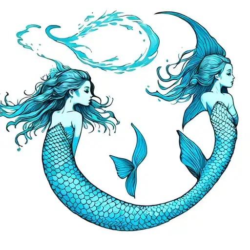 2 Pisces Mermaid Swimming Different Directions